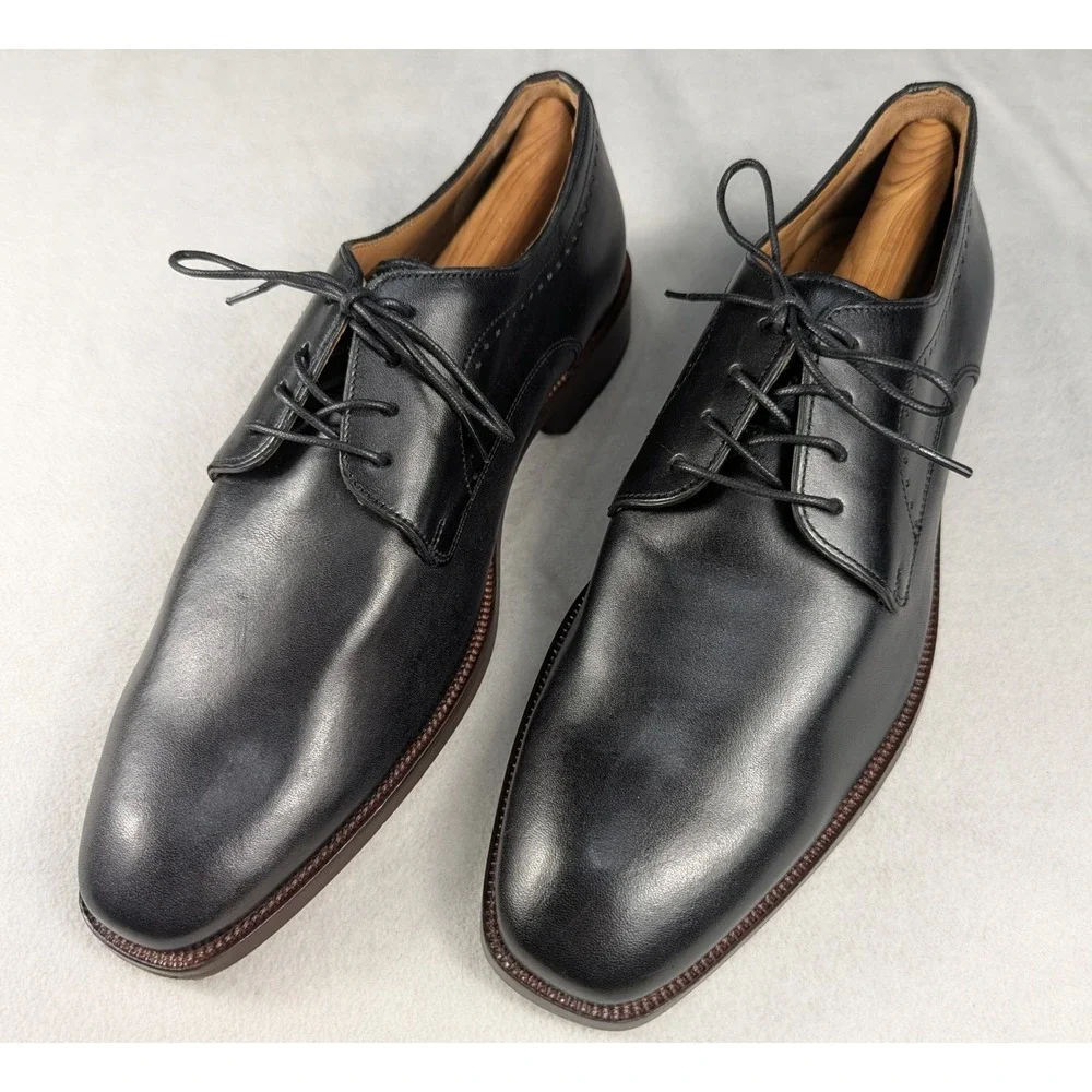 Johnston & Murphy Sanborn Plain Toe Mens Dress Shoe Size 10M Black Leather